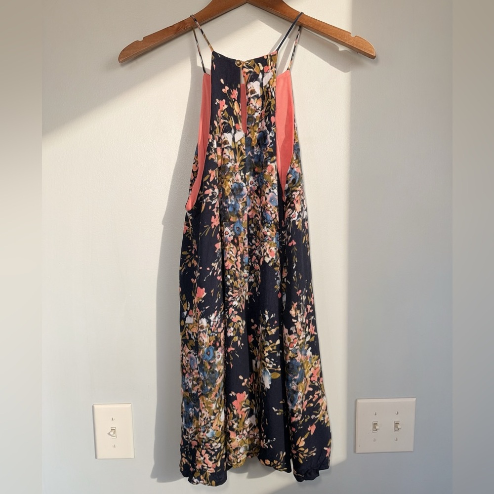 Mabel Navy Floral Halter Flowy Mini Dress - Picture 2 of 3